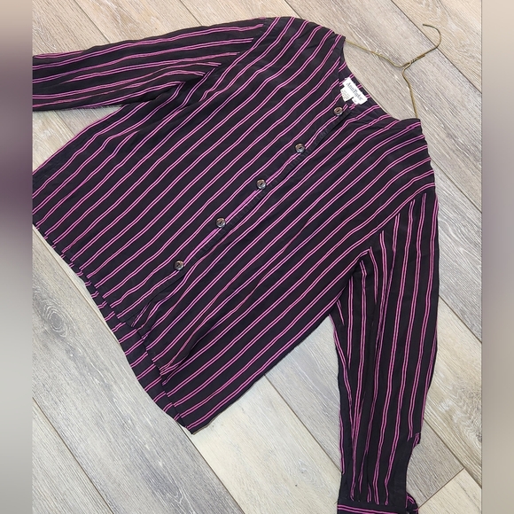 Vintage Ann Taylor 100% Silk Striped Button Down Long Sleeve Blouse 12 - Picture 8 of 9